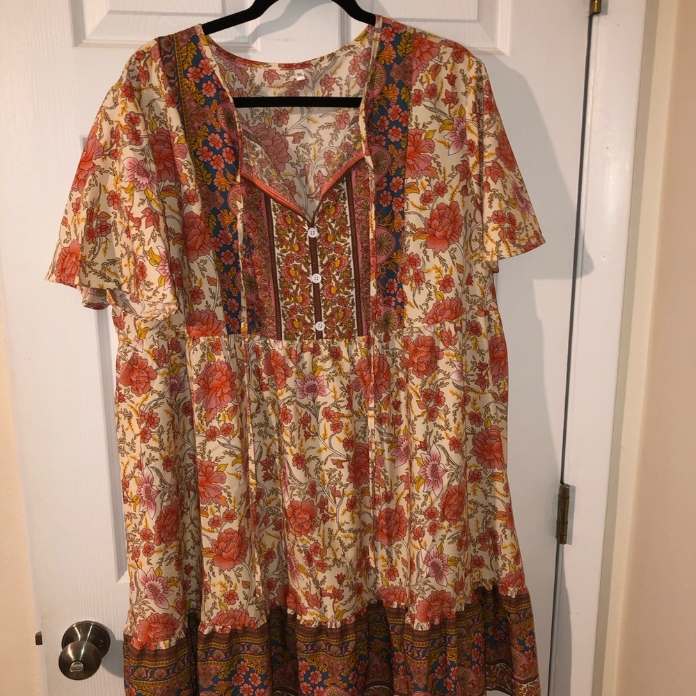 Floral Bohemian Dress with Button Detail